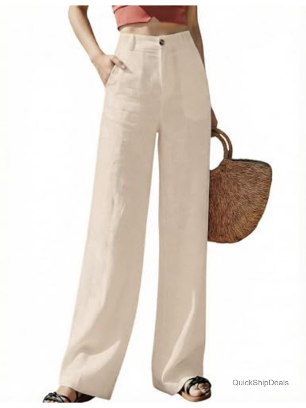 Women's High Waisted Wide Leg Pants Button Front Straight Leg Trousers